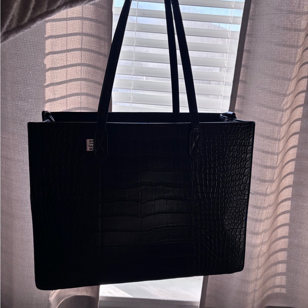 Beis The Work Tote in Black Croc